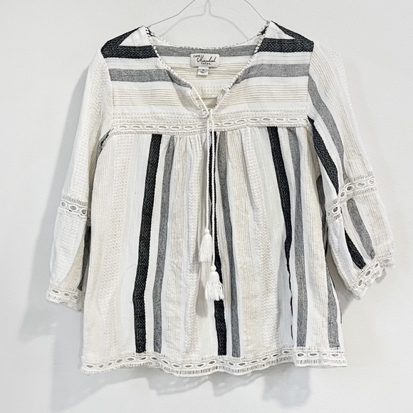 Caffe Marrakech Peasant Boho Striped Eyelet Top - Picture 1 of 3